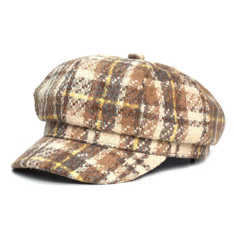 

Stripe Short Brim Outdoor Shade Woolen Women Beret Spring Autumn Aldult Sun Protection Painter Hat Peaked Cap