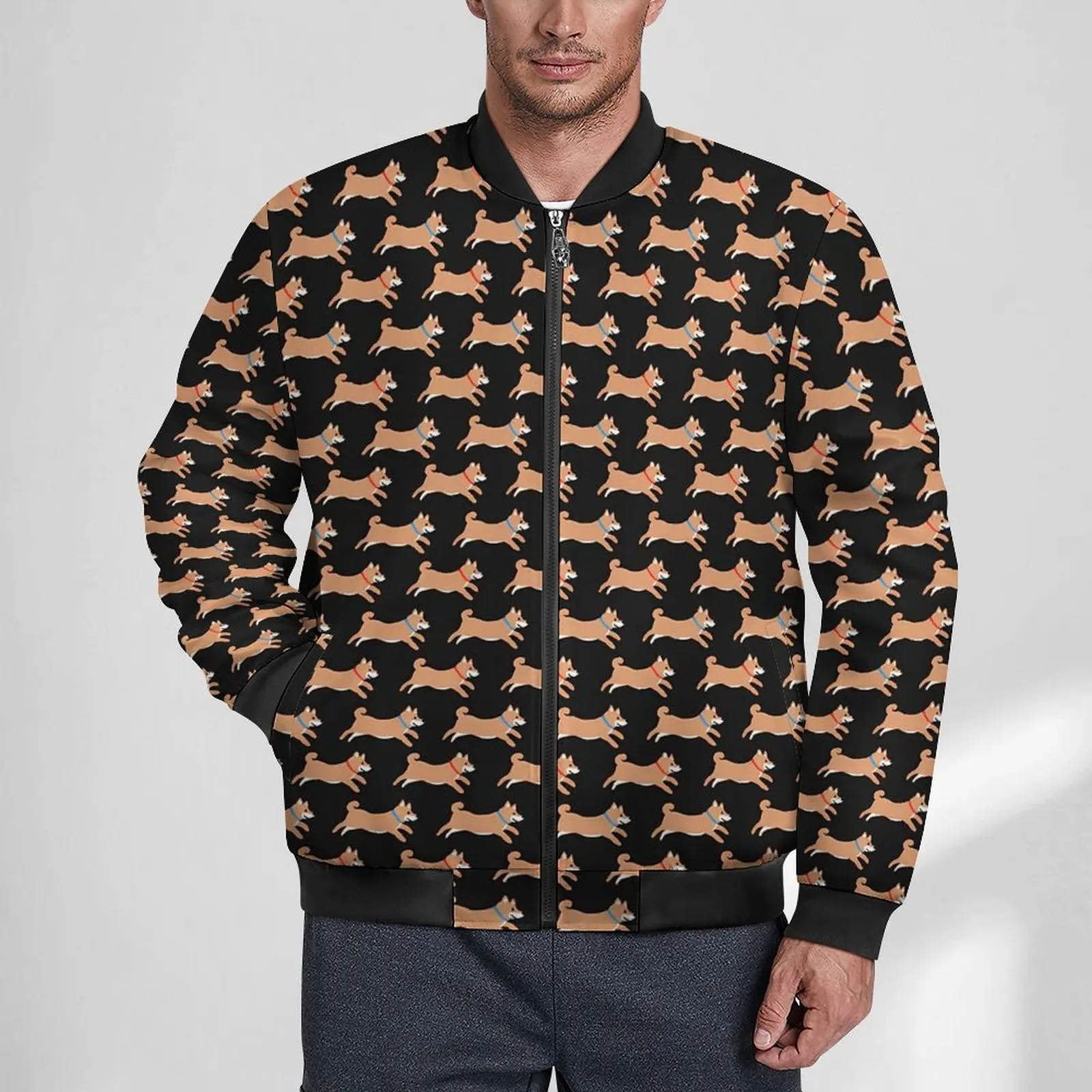 

Cartoon Dog Print Jackets Cute Animal Zipper Autumn Coats Mens Trendy Casual Jacket Graphic Classic Big Size Windbreak Gift