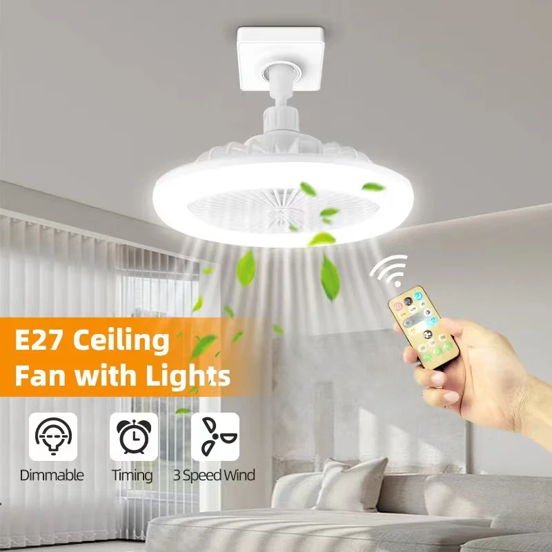 Ventilatore da soffitto 3 in1 con lampada di illuminazione Base convertitore E27 con telecomando per camera da letto Living Home Silent Ac85-265v