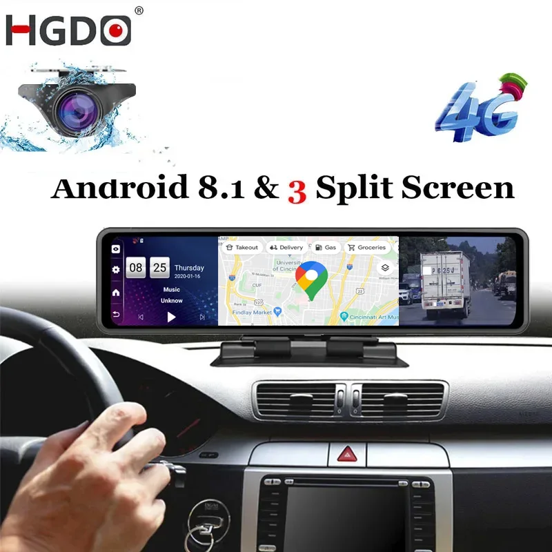 HGDO 12'' Car DVR Dashboard Camera Android 8.1 4G ADAS Rear View Mirror Video Recorder FHD 1080P WiFi GPS Dash Cam Registrator