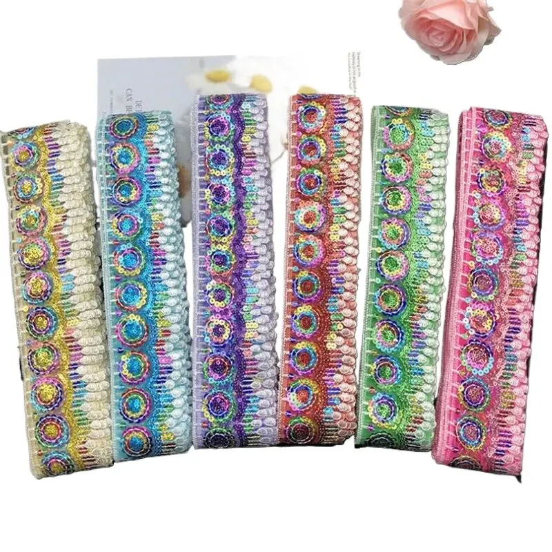 5.5cm Width Glitter Gold Silver Sequins Flower Lace Ribbons mesh organza Ribbon Fabric Dress Garments hair Accessories GH135