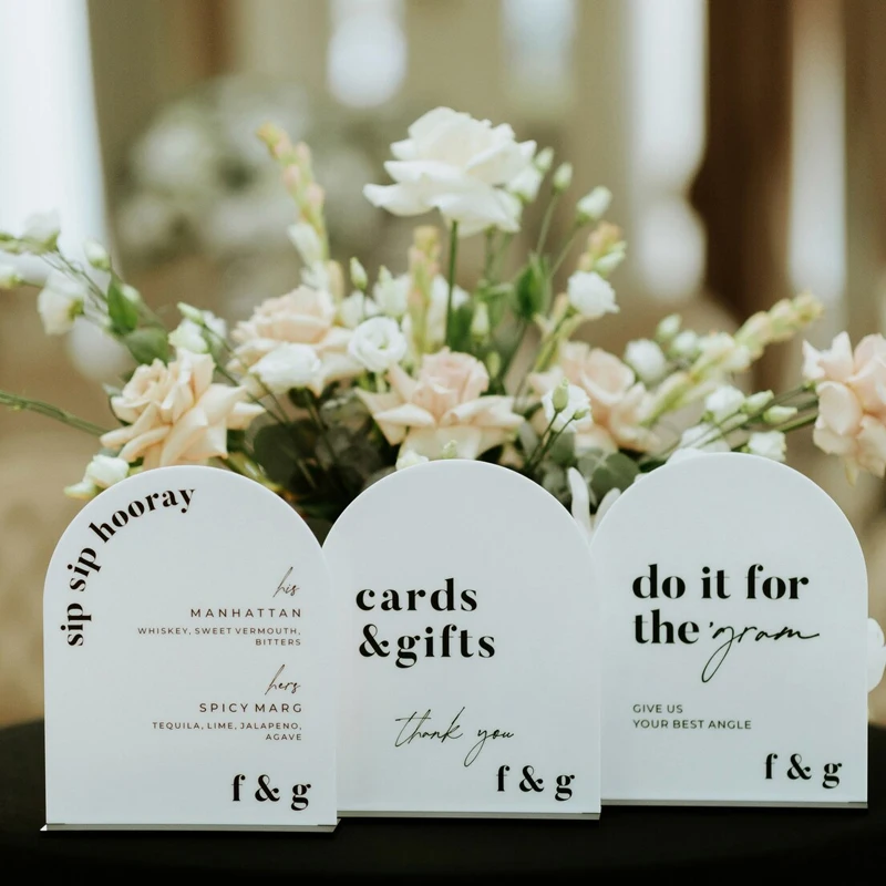 White Acrylic Wedding Signs,Arch Bar Sign,Cards & Gifts Sign,Wedding Signage,His & Hers Drinks,Signature Cocktails