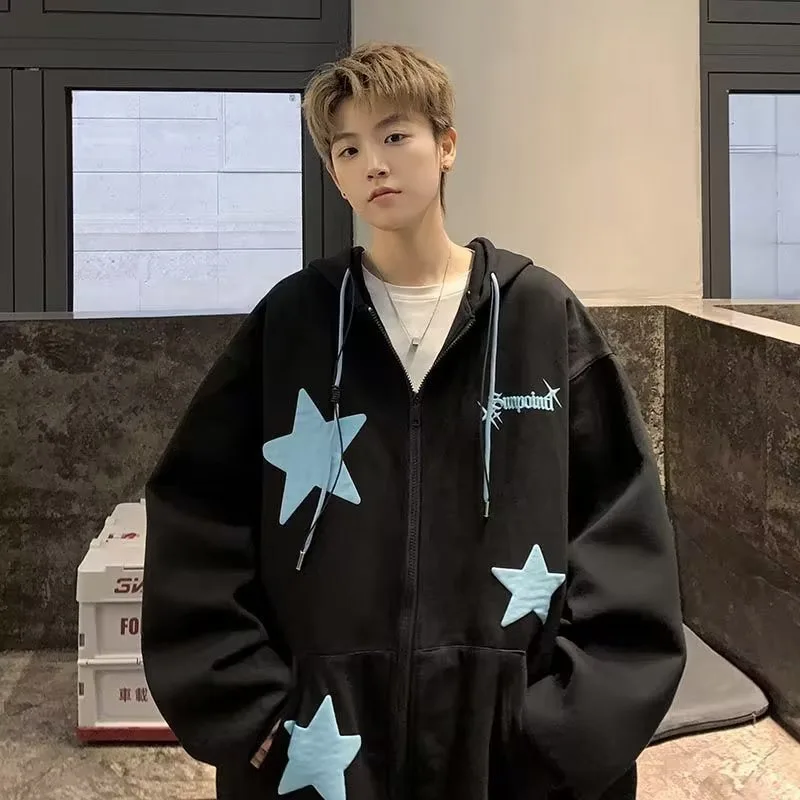 High Street Hiphop Stars Print Zipper Hoodies Female Spring Autumn Section Loose Chic Korean Fashion Baggy Sweatshirt Jackets u street all stars helsinki sessions 1 cd