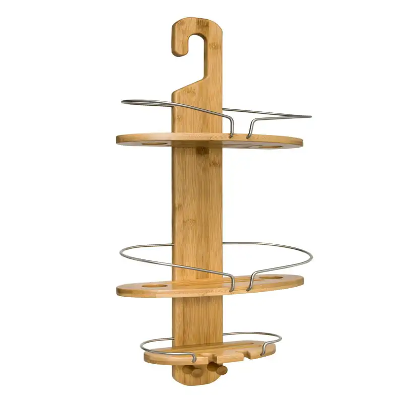 

Can Do 3-Tier Hanging Bamboo Shower Caddy With Suction Cups, Natural Kitchen accessories Dice tray Food storage bag Storage orga