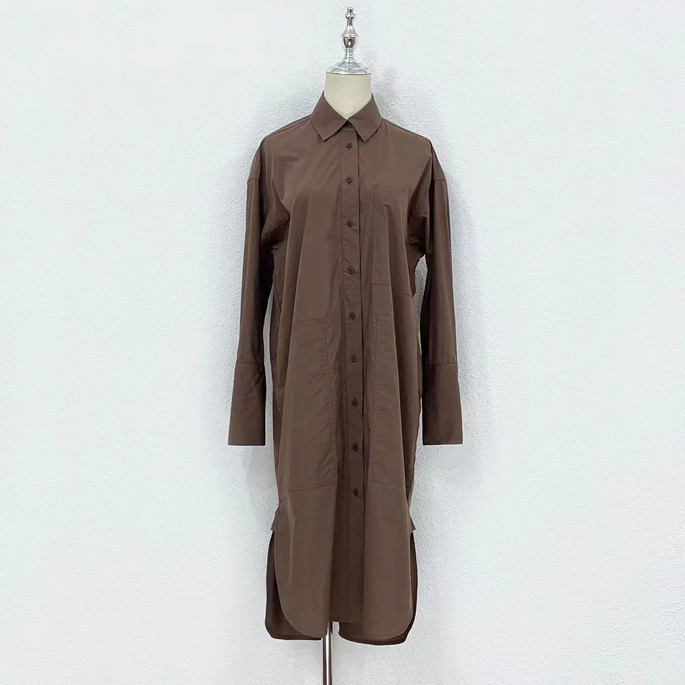 

Fyion 2023 New Fashion Runway Summer Long Dress Women's Loose Single Breasted Vintage Loose Casual Solid Dress