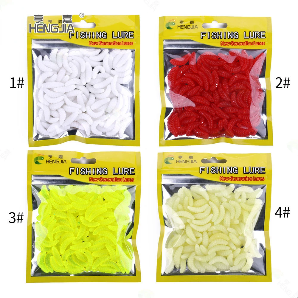 

50PCS 2cm 0.3g Maggot Grub Soft Fishing Lure Hooks Smell Worms Glow Shrimps Fish Lures Carp Bait Soft Fishing Lure Worms