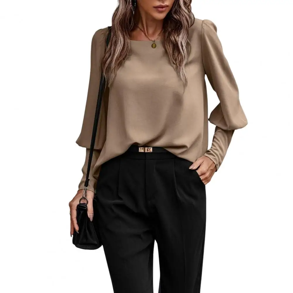 

Solid Color Crew Neck Blouse Stylish Women's Loose Fit Solid Color Pullover Blouse Autumn-winter O-neck Long Sleeve Shirt Tops
