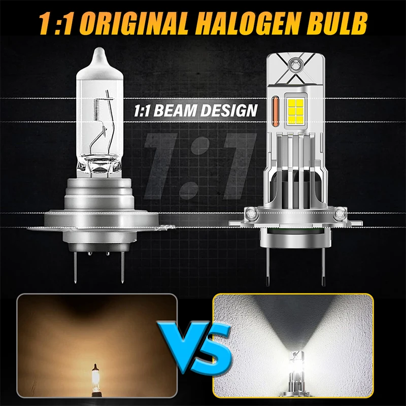 2개입 H7 H4 LED 헤드라이트 전구 6000W 초강력 6300000LM 슈퍼 화이트 6500K 12V 캔버스 H7 자동차 램프 에러 프리 터보 라이트 24V