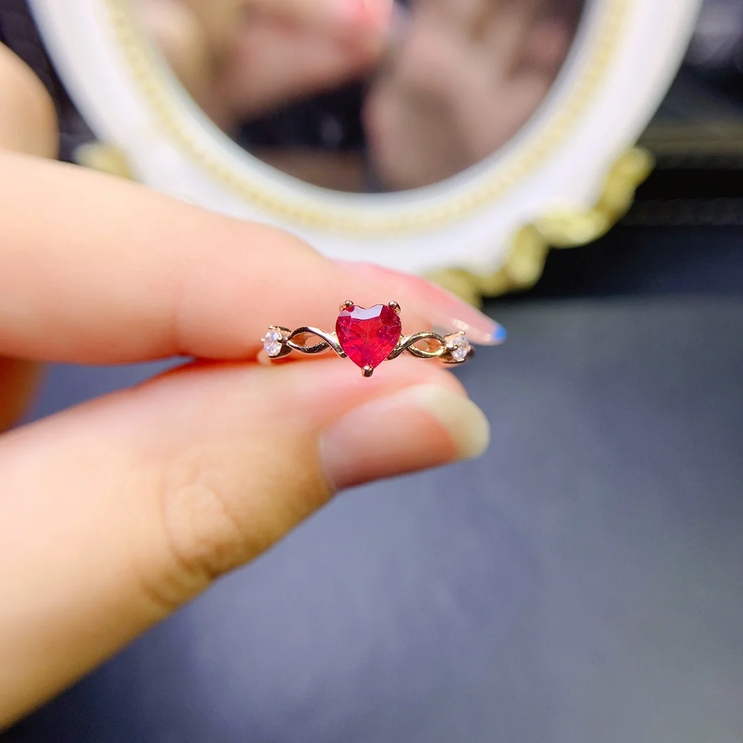 

Natural Ruby Ring, 925 Silver Certified, 5x5mm Red gemstone, pretty girl gift, free shipping