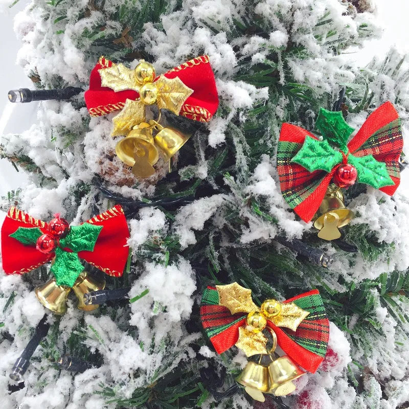 Description Picture 5 of item1/100PCS Mini Bowknot Jingle Bell Christmas Trees Hanging Pendant Small Bow with Bell Ornament Party Gifts New Year Decorations