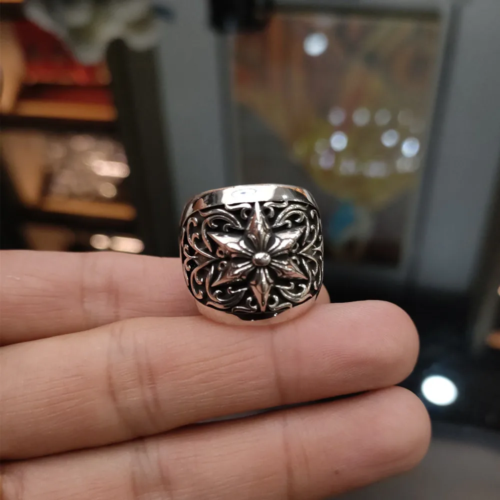 

Fashion trend S925 Sterling Silver Thai Silver hip hop Eternal Hexagram star Punk Vine Couple Ring Men's and Women Party Gift