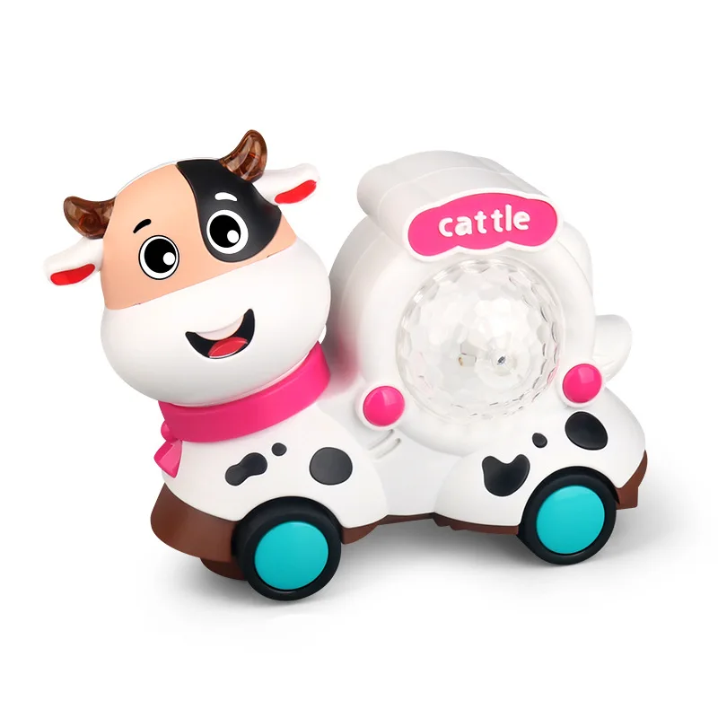 

Electric Universal Cute Cattle Toy Sheep Music Colorful Light Double Sided Animal Cartoon Car Kids Toy