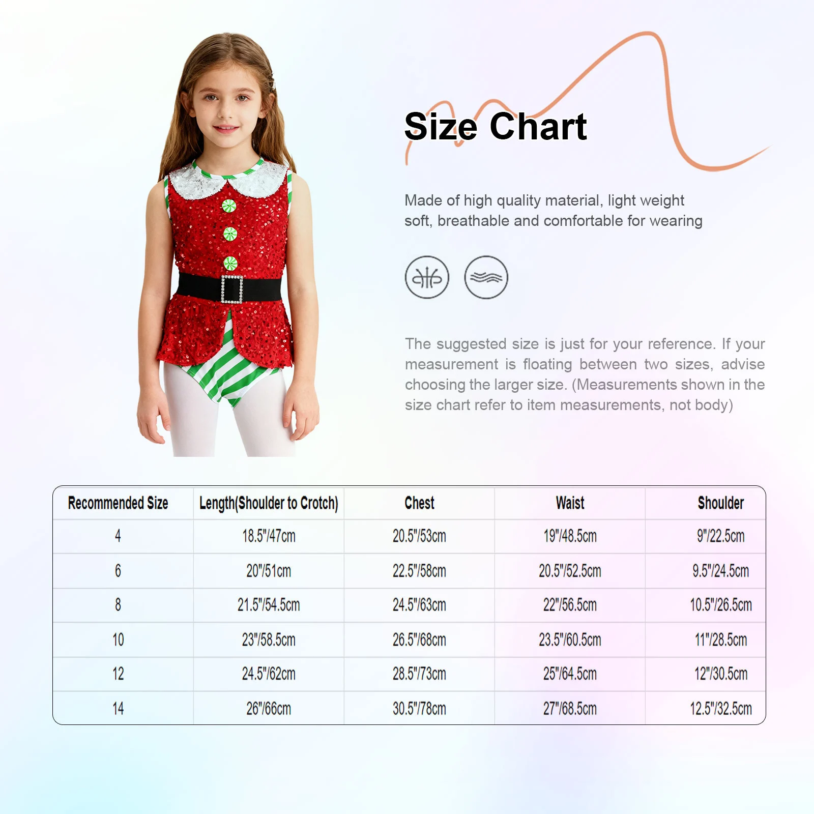 Kinder Mädchen Weihnachten Ballett Tanz Gymnastik Eiskunstlauf Trikot Weihnachten Zuckers tange Bodysuit ärmellose Streifen Pailletten Overall – Detail 16