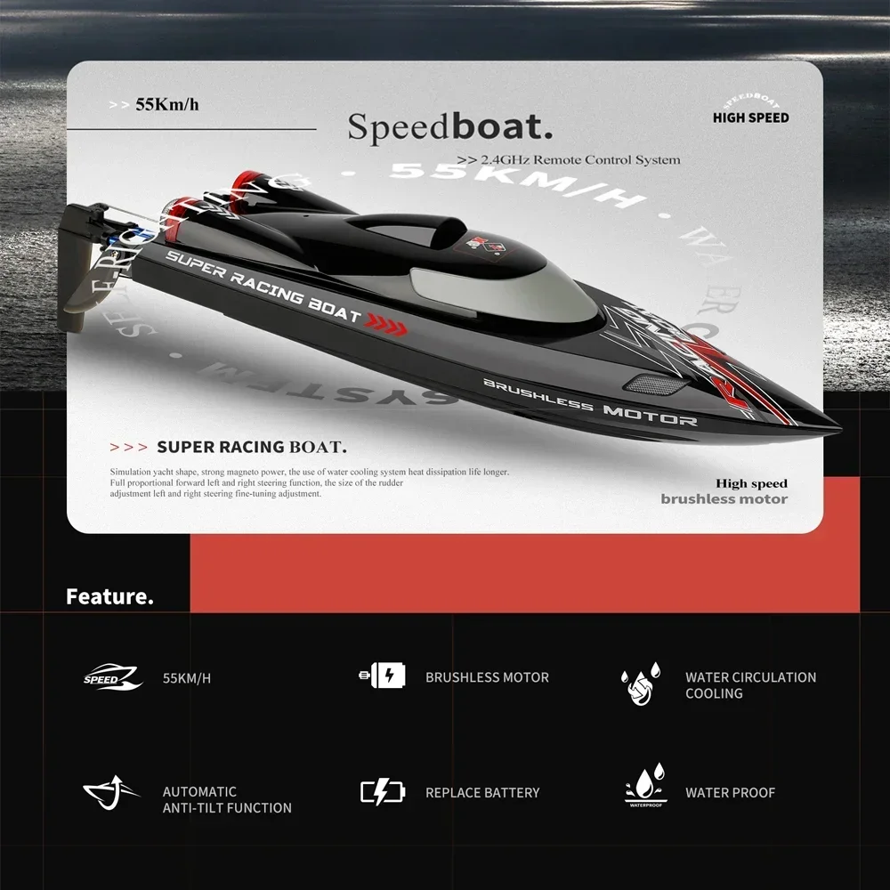 WLtoys WL916 WL912-A RC Boat 2.4Ghz 55KM/H Brushless High Speed Racing Boat 2200mAh Remote Control Speedboat Toys For Boys 4