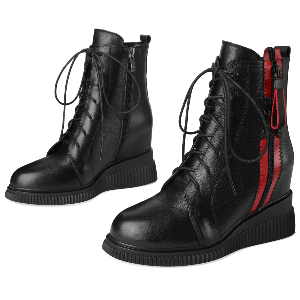 High Top Chunky Sneakers Frauen Echtes Leder Keile High Heel Schnee Stiefel Winter Warme Runde Kappe Plattform Pumpen Casual Schuhe – Detail 3