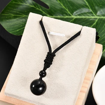 Fashion Women Men Black Obsidian Stone Lucky Pendant Weaving Rope Necklace Retro Lover Necklaces Jewelry