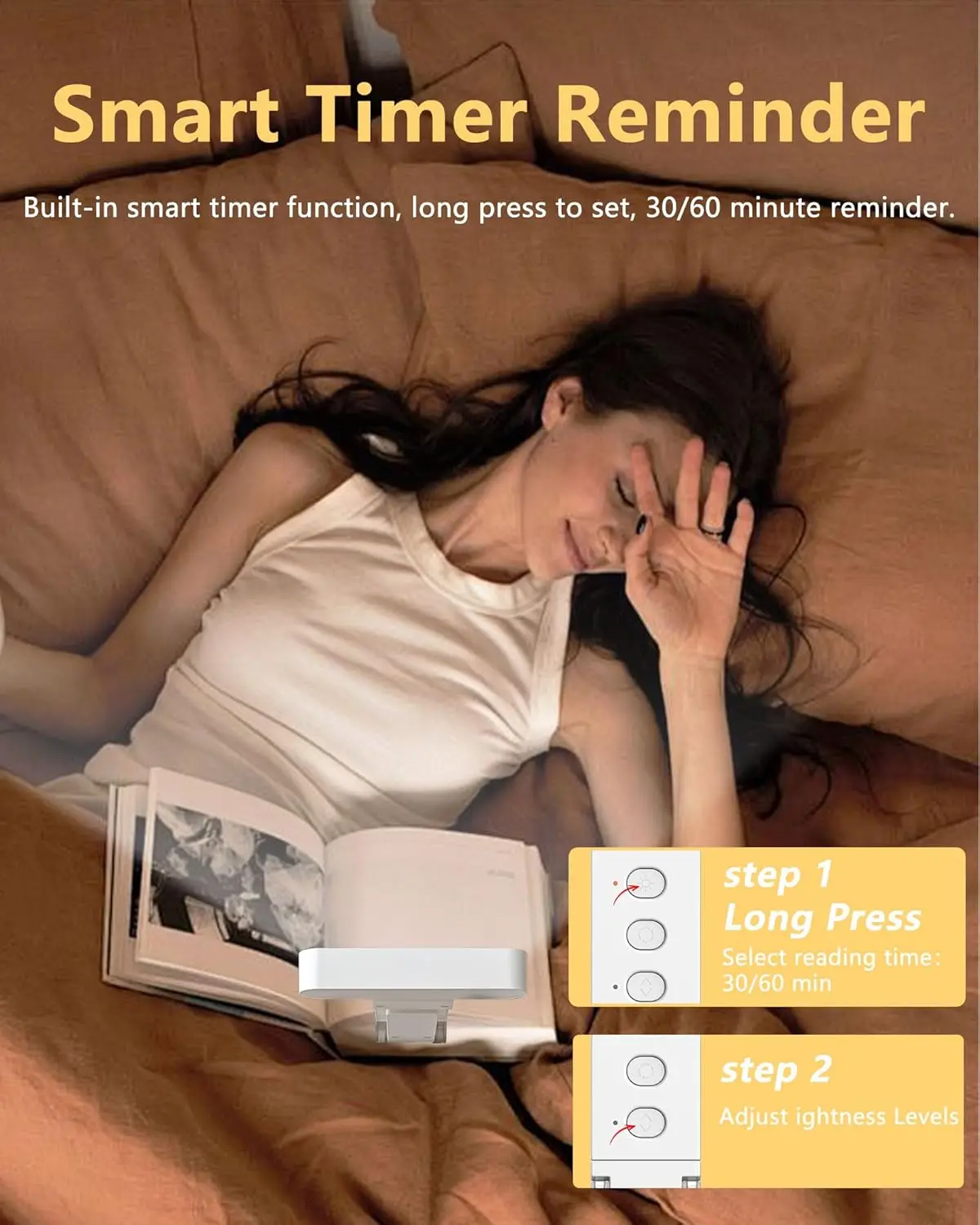 12LED rechargeable book light USB reading light clip 5 colors 6 brightness adjustable reading in bed
