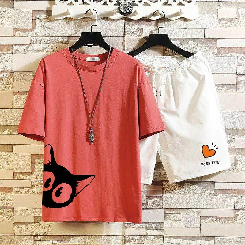 thumbnail image 1 of Camisetas Trajes deportivos Hombre Nuevo en chándal a juego Pantalones deportivos básicos de nailon 2024 Conjuntos de pantalones cortos Tendencia Ropa para hombre Estampado Top informal, 1 of 5