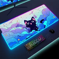 Kawaii Pink Cloud Cat RGB LED Mousepad - Cartoon Deskmat with Backlight - RGB300x600x3mm (A5)