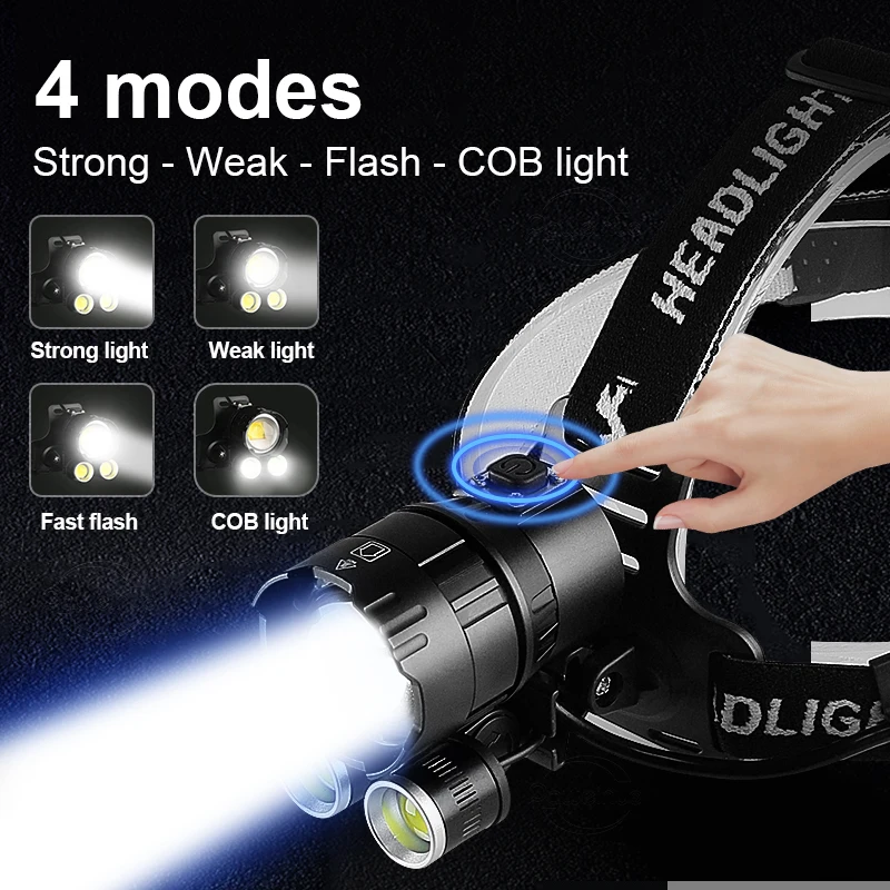 초강력 충전식 LED 헤드라이트, 18650 고출력 LED 헤드 손전등, 야외 캠핑 낚시 헤드 램프, XHP360