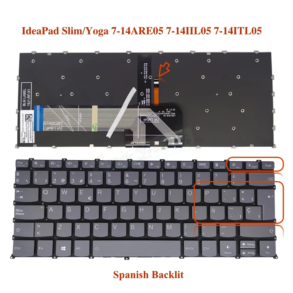 Russo Espanhol Backlight Teclado para Lenovo Yoga Magro 714itl05 7-14are05 7-14iil05 14iil Eua Spa es Teclado Cinza us