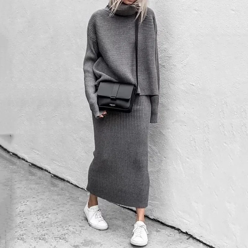

Autumn 2022 New Casual Loose Fashion Long Skirt Two-piece Knitting Skirt Set