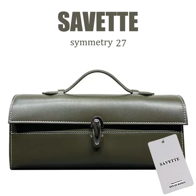 Marca SAVETTE, bolso de mano de cuero genuino, bolso sencillo para mujer, bolso cuadrado pequeño, bolsos Baguette, bolso de alta calidad Savette Symmetry 27
