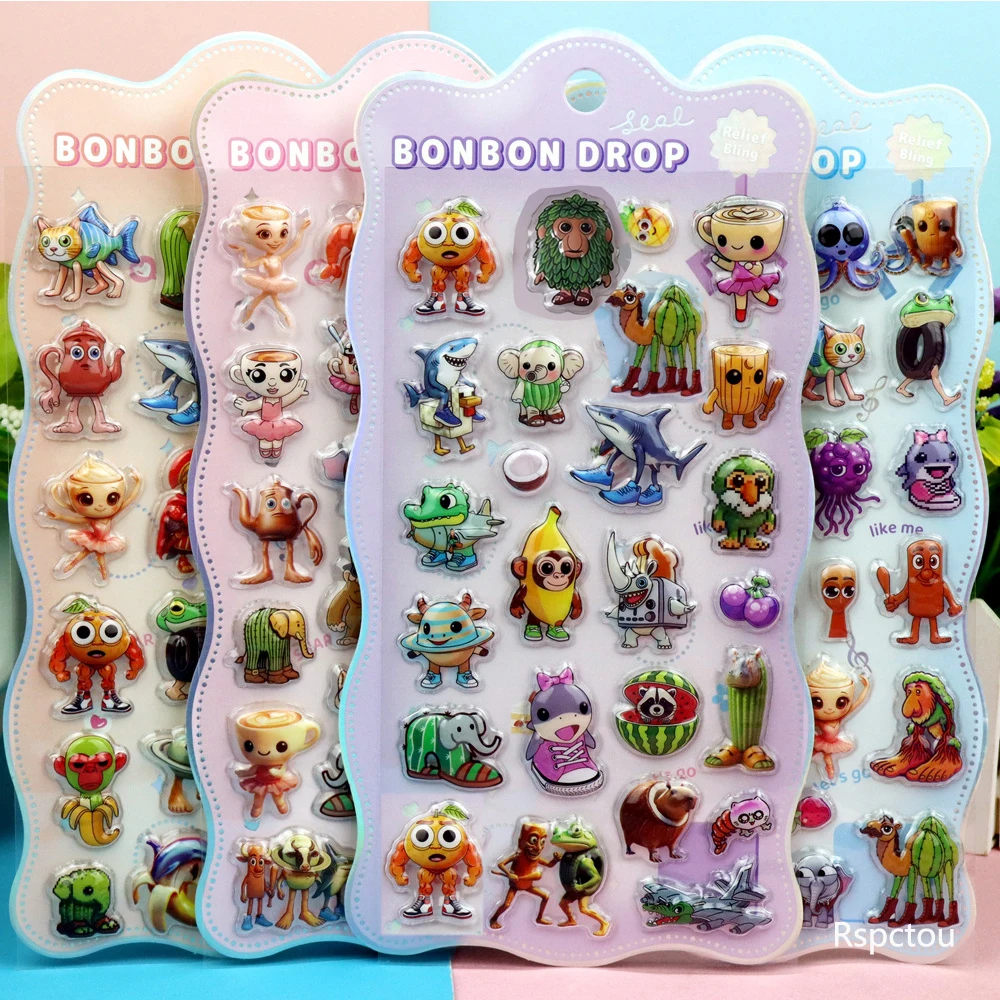 Brainrot italien 3D Relief autocollants Tung Tung Tung Sahur drôle Animal bulle décalcomanies jouets étanche mignon bricolage téléphone journal