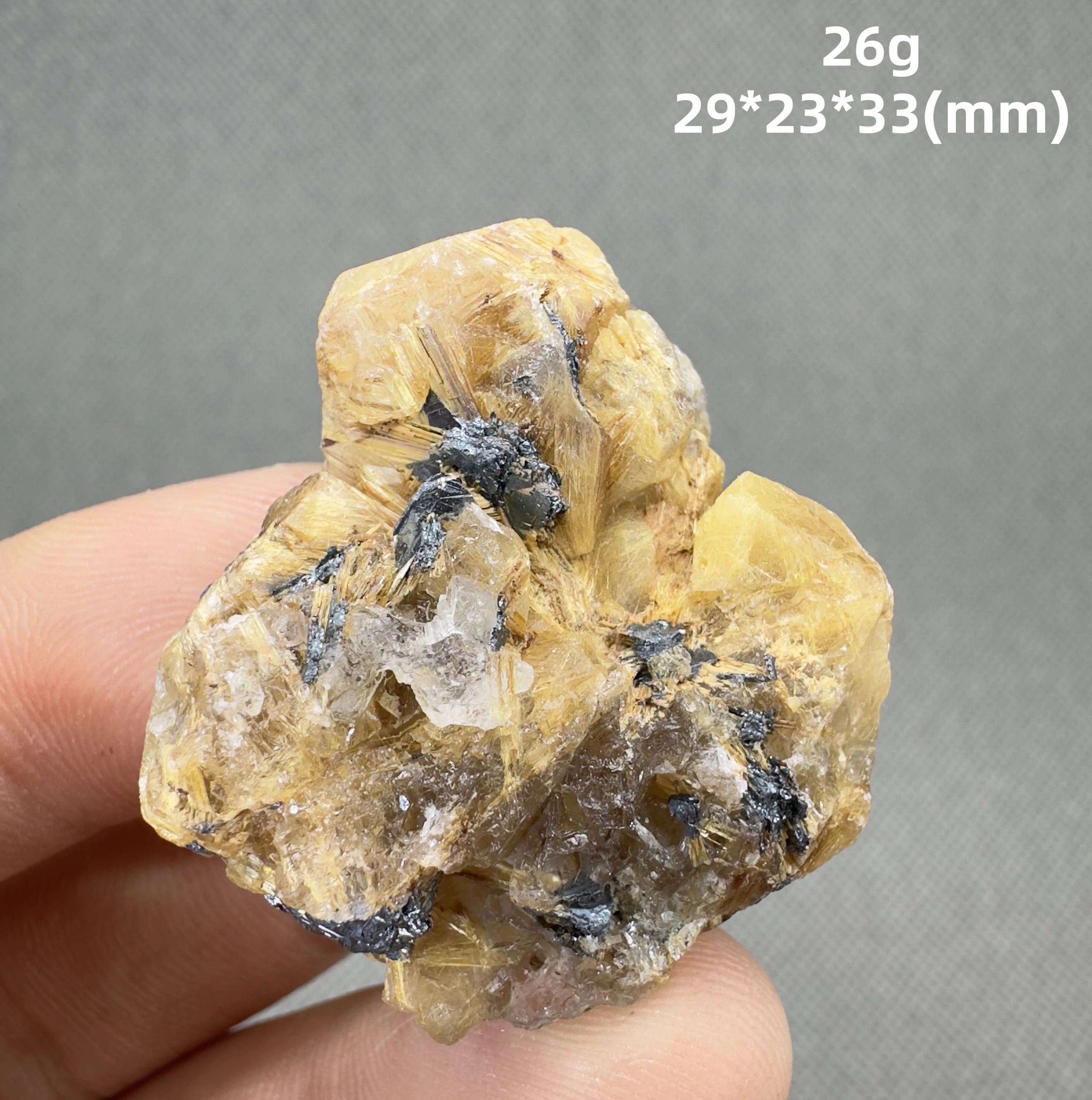 Natural Brazil Gold Rutilated Quartz Hair Crystal and specular hematite symbiosis Mineral Specimen 2