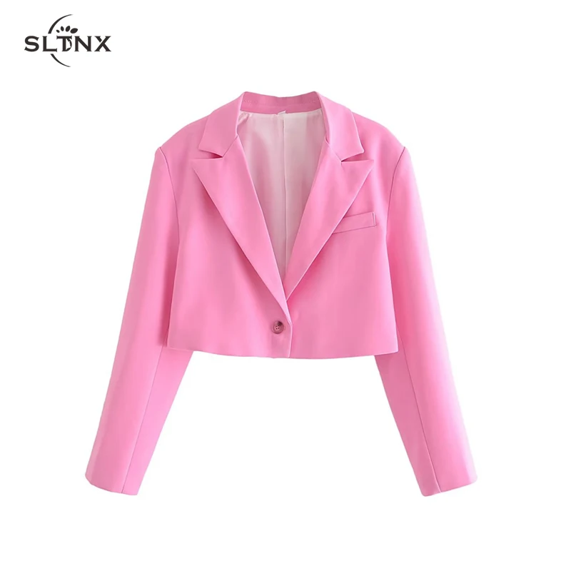 

SLTNX Fashion 2023 Women's Blazers Female Pink Short Casual Loose Blazer Coats Ladies Chic Elegant Long Sleeve Blazer Suits