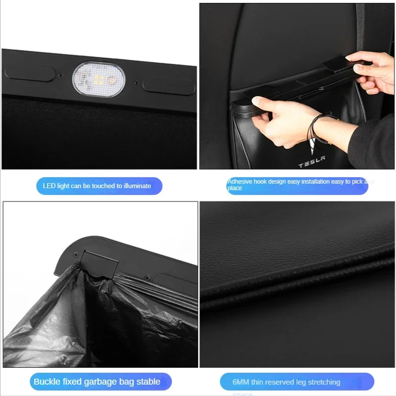 For new tesla model 3 Y garbage bag leak-proof magnetic dustbin back seat hanging trash can with LED light car accessories car trash can