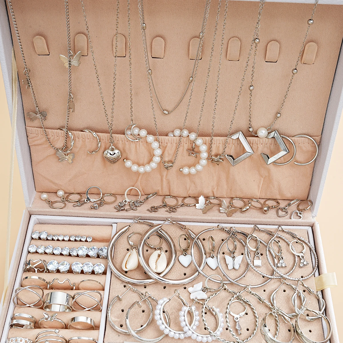 108 Pcs/Pcs Vintage Elegant Pearl Zircon Butterfly Pendant Earrings Ring Necklace Bracelet for Women Daily Wear Jewelry Gift New 2