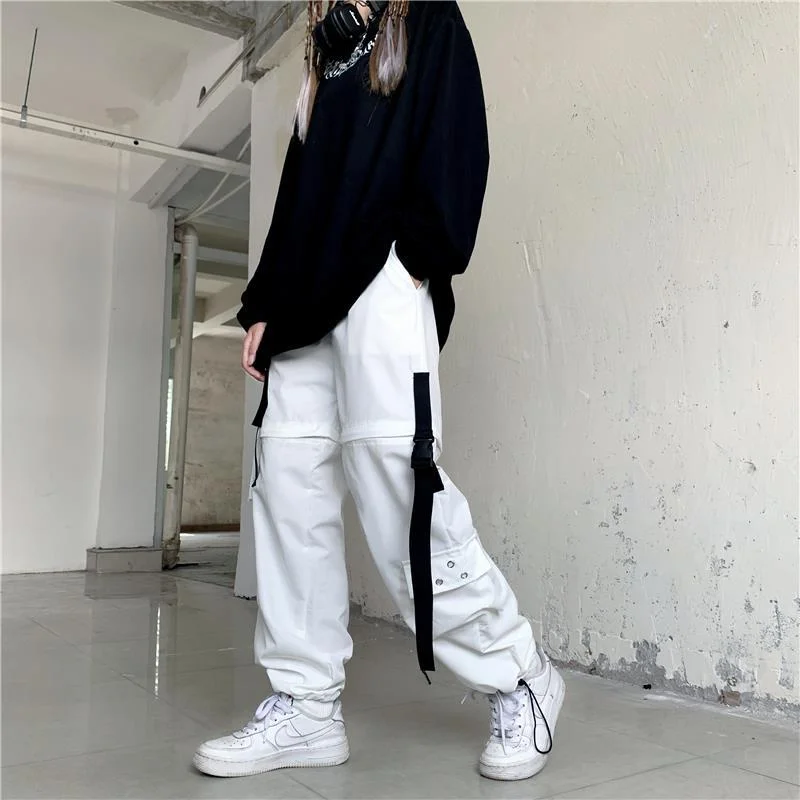 Adjustable Hollow Trousers Streetwear High Waist Overalls Fashion Women Jogging Pants Street Style Trousers Buckle Sports Pants yiciya overalls braced jeans detachable y2k stars pants jean american women s new high waist baggy wide legged pant trousers 90s