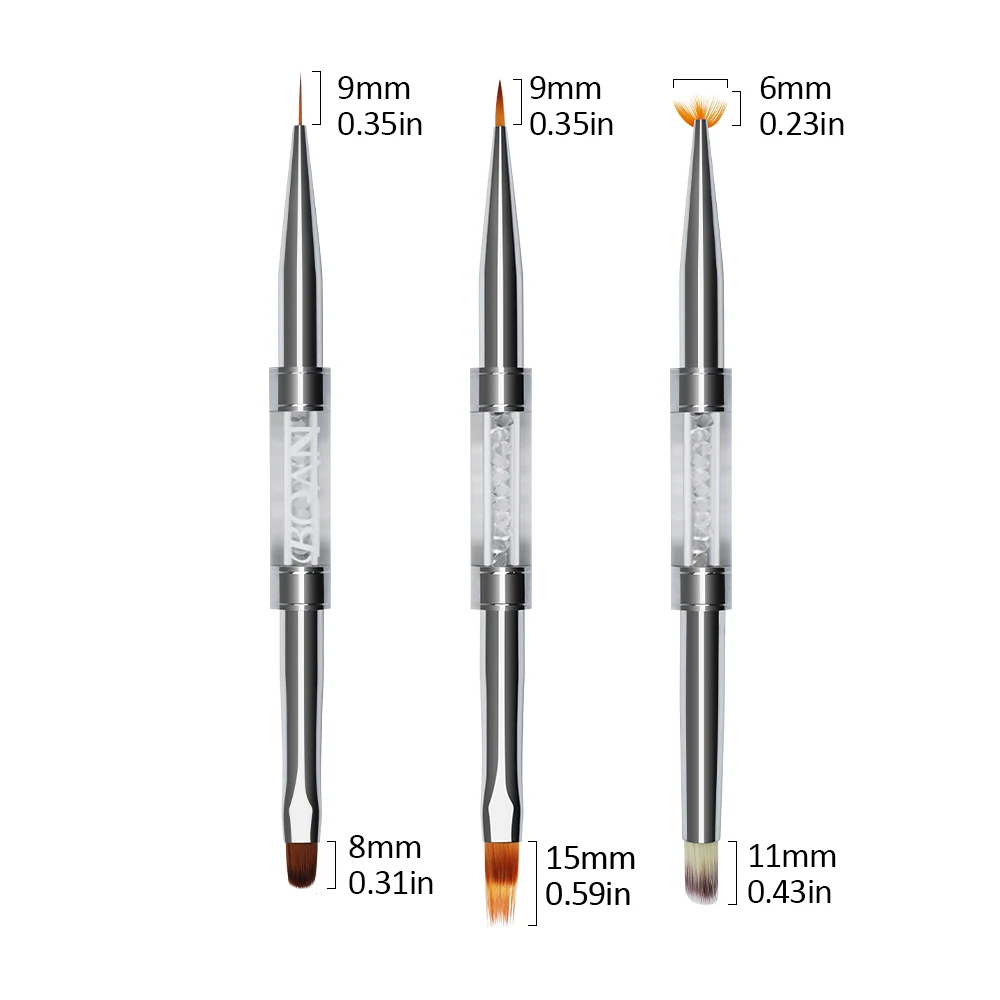 BQAN  Double Head Pink Crystal Handle Drawing Brush Liner Brush Painting Pen Gel Polish Crystal Nail Art Manicure Tools 3