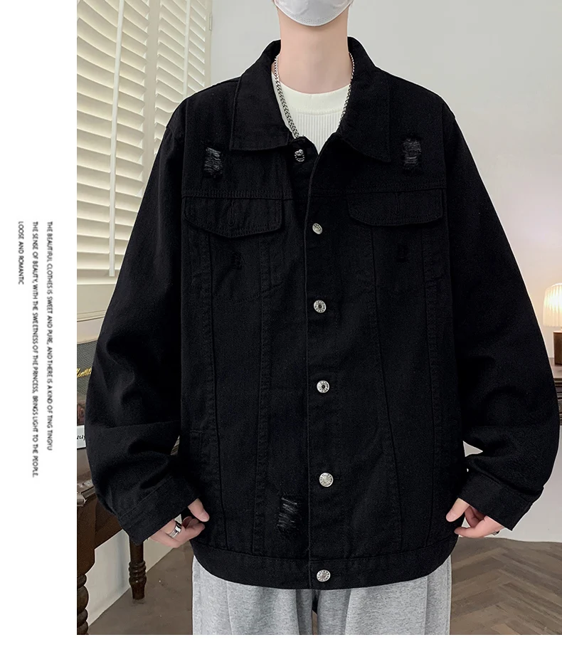Casual männer Baumwolle Denim Jacken 2026 Frühling Herbst Lose Jeans Jugend Hip Hop Streetwear Feste Denim Mäntel Cowboy Tops Kleidung – Detail 11