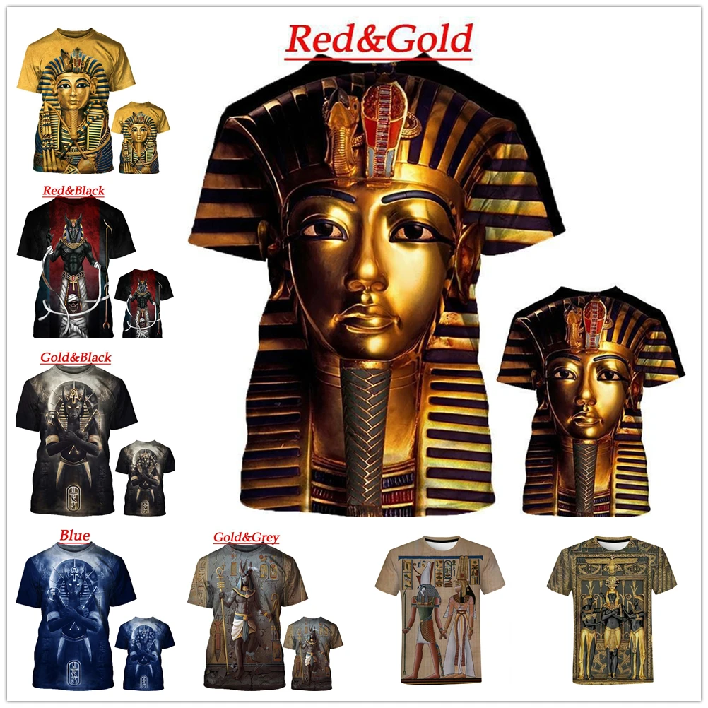 

2023 Summer Fashion Casual 3D Printing Retro Style Egyptian Pharaoh Short Sleeve T-Shirt Men's Crew Neck Top Quick Dry