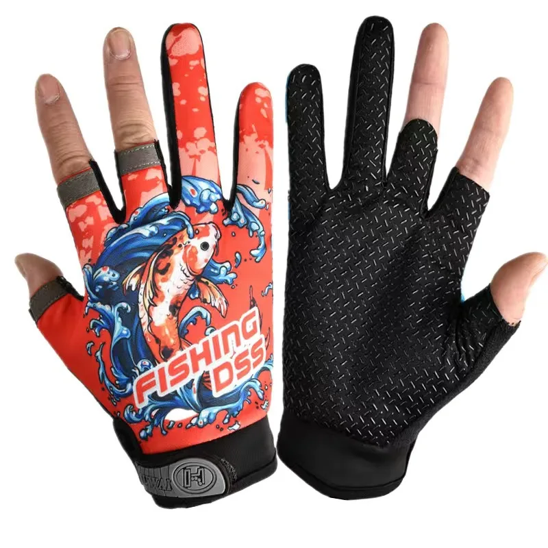 

Fishing catching gloves Summer exposed three finger sunscreen ice silk breathable outdoor fishing thin half finger men's gloves