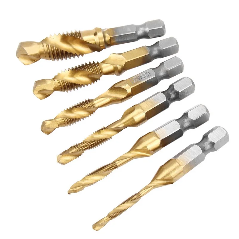 5PC/6PC HSS 나사 스레드 메트릭 탭 드릴 비트 M3-M10 생크 티타늄 기계 복합 탭