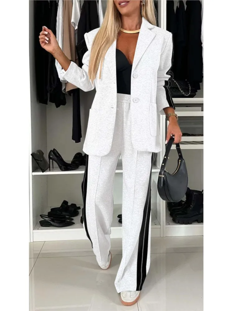 Autumn And Winter New Long Sleeves Suit Women's Suit Fashion Pimp Stitching Pants Pocket Female Office Blazer 2 Piece Set 2024 4