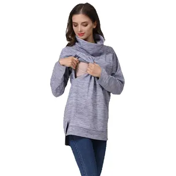 Maternity Clothes Thermal Breastfeeding Coat Turtle Neck Pregnancy Sweaters Hoodie Autumn Winter Postpartum Nursing Sweatshirts