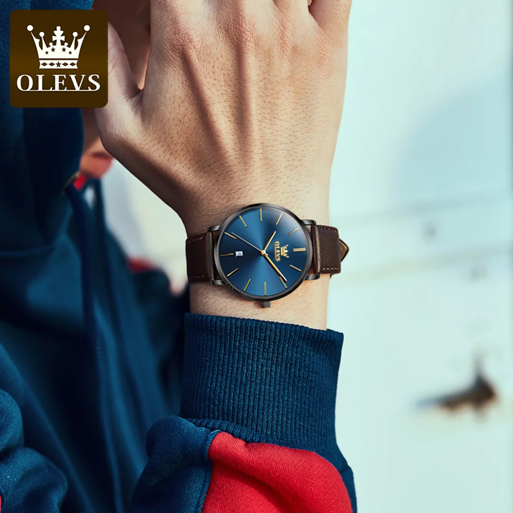 Olevs Fashion Casual Watch Men Luxury Brand Mens Watches Leather Sport Waterproof Auto Date Quartz Wristwatch Relogios Masculino, Alina Gadgets