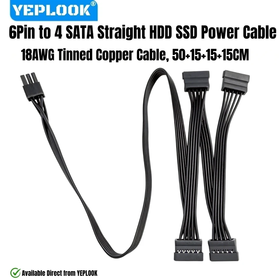 suyitai PCI-E 6 (Pin) 1 to 3 SATA 15Pin Power Supply Cable Replacement for Corsair CX850M CX750M CX600M CX650M (27.55INCH