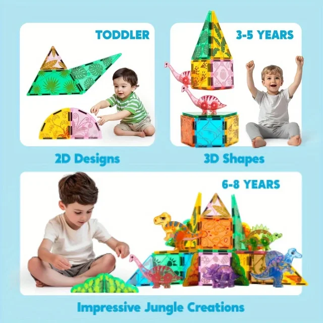 11481-af4f4d.jpg JOYFY 50Pcs Magnetic Building Tiles Dinosaur Set for Kids Christmas Birthday Gift 5 Cute Dinosaurs Educational STEM Toy