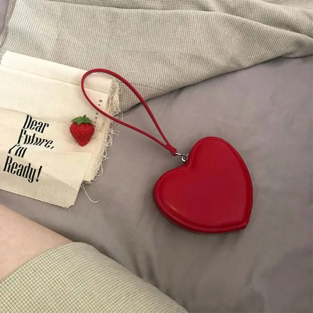 

Карман для карт, красный кошелек с надписью Love, портативный клатч, кошельки из искусственной кожи в Корейском стиле, сумка на запястье, сменная сумка, однотонная женская сумка с сердцем