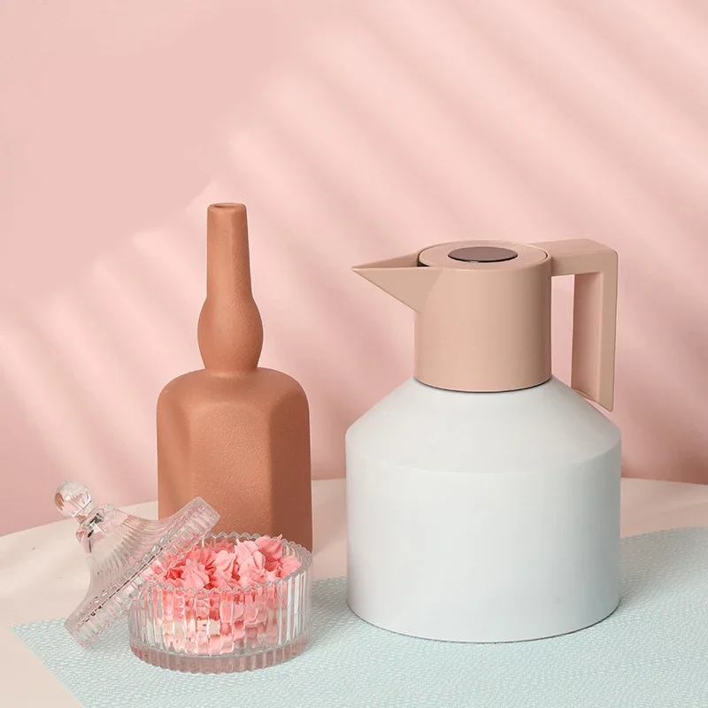 Cold Water Jug Geometric Water Jug Large Capacity Double Layer Vacuum Coffee Thermos Kettle Insulated