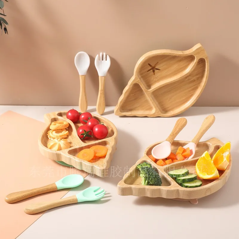 creative-cartoon-conch-divided-dining-plate-bamboo-wooden-children's-fruit-snack-bread-tray-sucker-type-non-slip-tableware