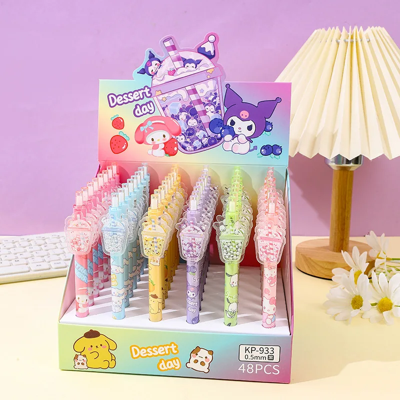 

48 шт/лот Sanrio Creative Milk Tea Press Gel Pen Cute 0.5mm Black Ink Signature Pens промо-подарочные школьные принадлежности
