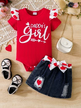 Baby Girl Casual Summer Short Sleeve Triangle Romper + Skirt Two-Piece Set Infant Clothing Outfit 1