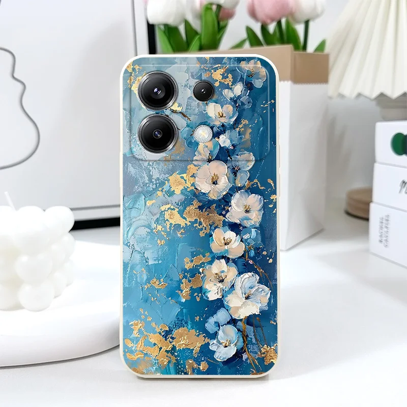 Gold Leaf Flower Design Silicone Phone Case