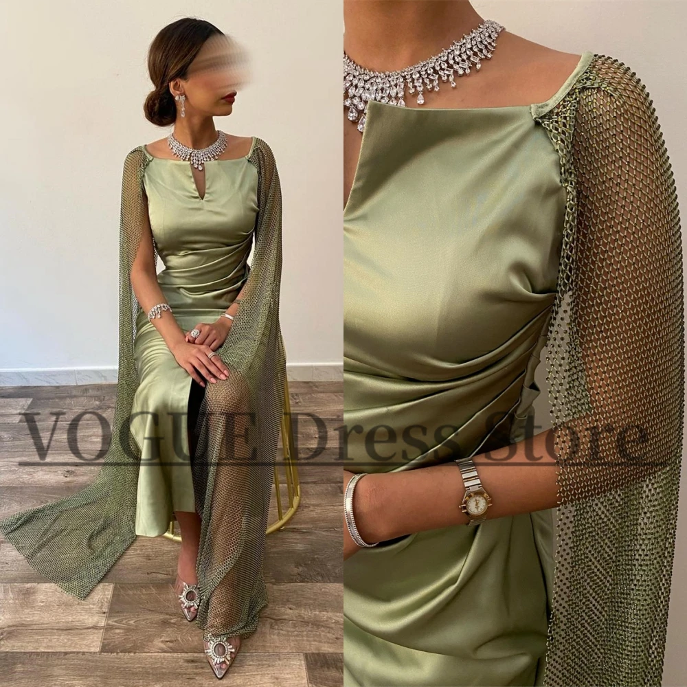 

VD Saudi Arabia Mermaid Evening Dresses for Women 2023 Floor Length Satin vestido de gala Cap Sleeves Party Dress for Wedding
